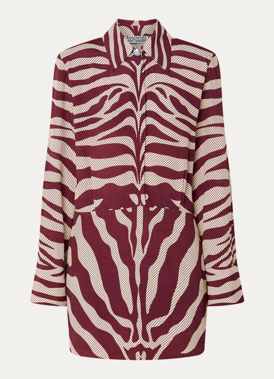 Essentiel Antwerp Isniper mini tuniekjurk met zebraprint - voorkant 2 bordeauxrood
