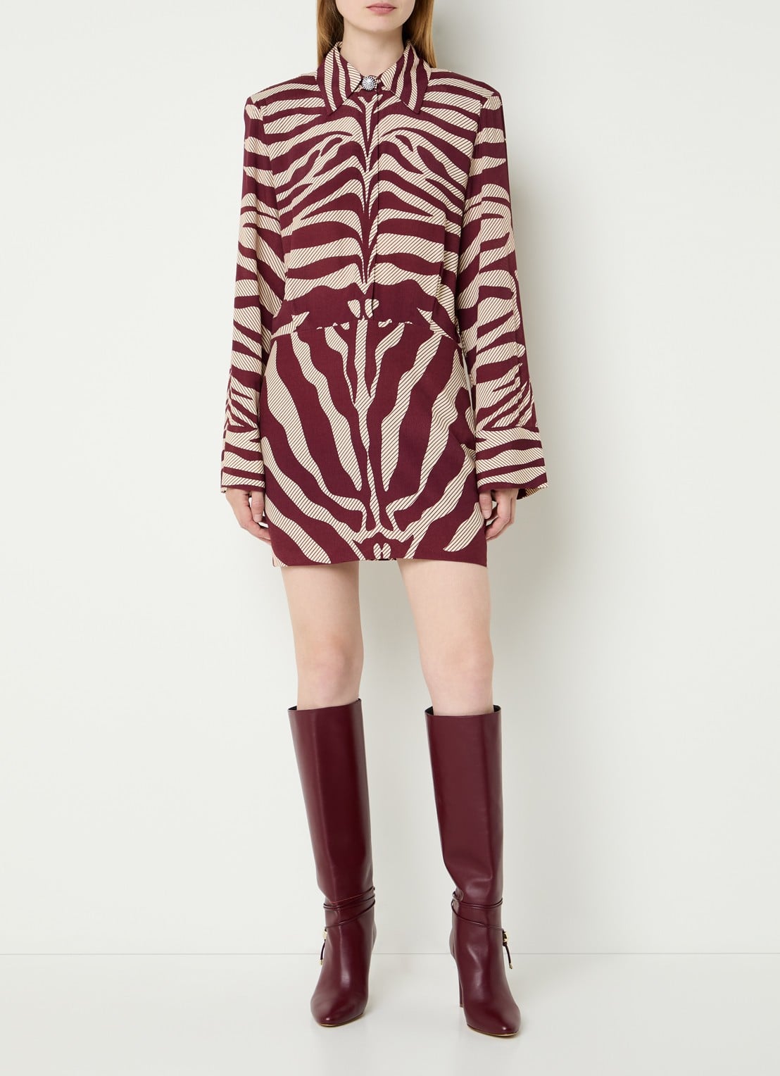 Essentiel Antwerp Isniper mini tuniekjurk met zebraprint - voorkant 3 bordeauxrood