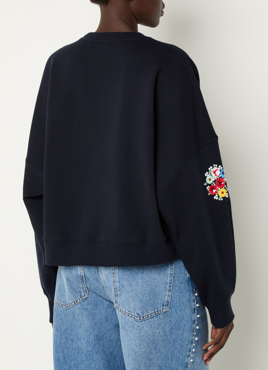 Essentiel Antwerp Itro sweater met pailletten en strass - achterkant donkerblauw
