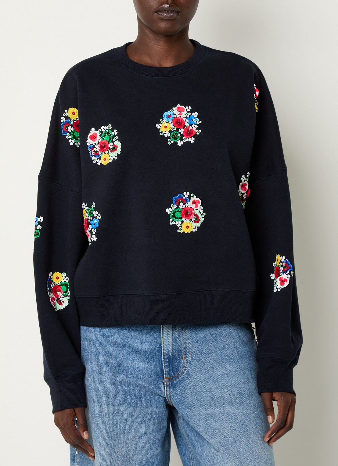 Essentiel Antwerp Itro sweater met pailletten en strass - detail 2 donkerblauw