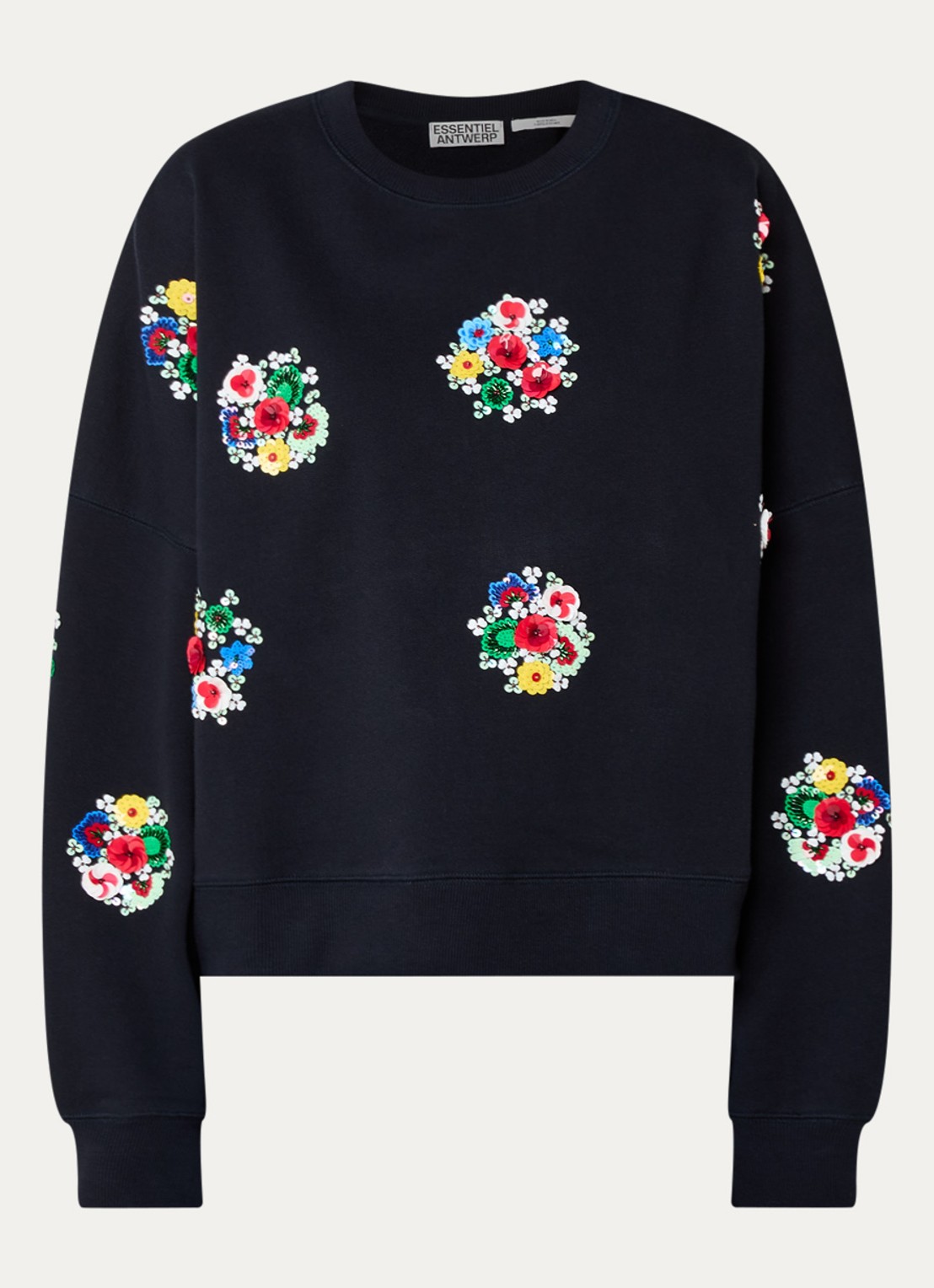 Essentiel Antwerp Itro sweater met pailletten en strass - voorkant 3 donkerblauw
