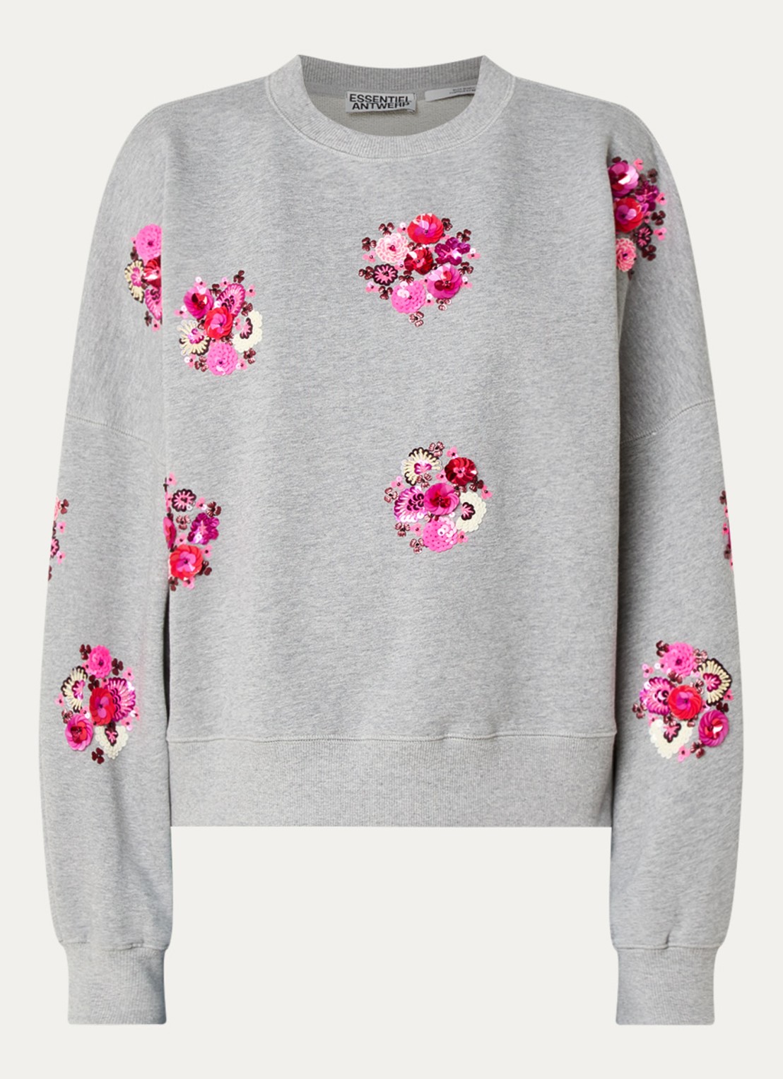 Essentiel Antwerp Itro sweater met pailletten en strass - voorkant 2 grijs