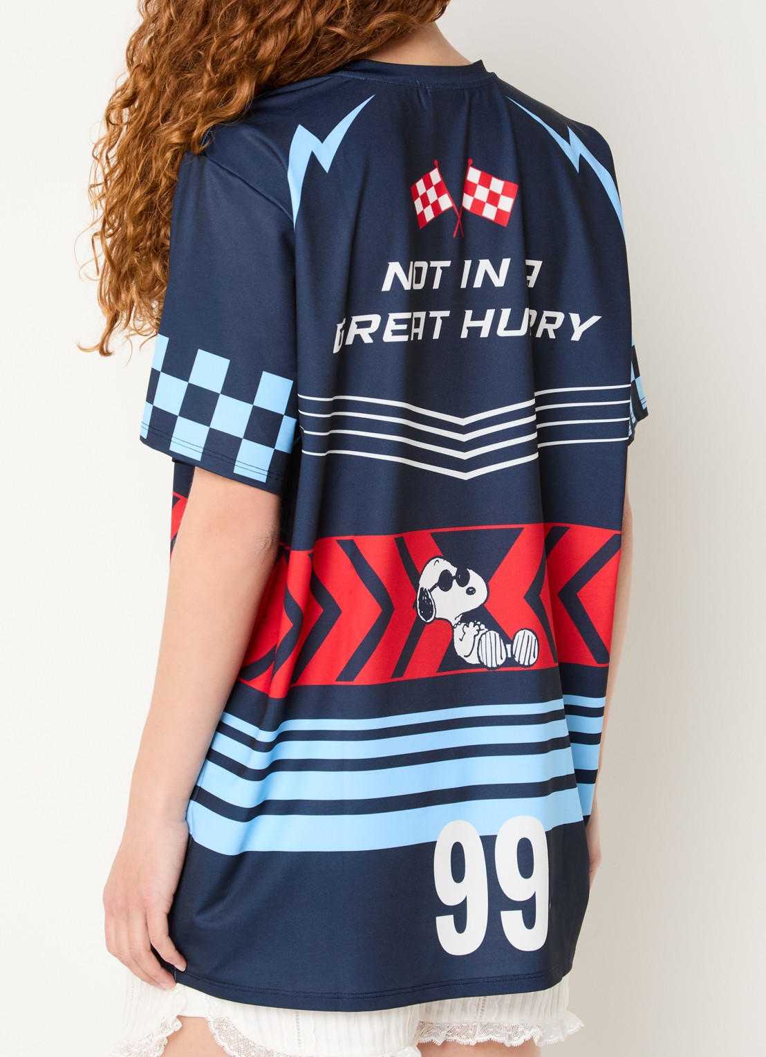 Essentiel Antwerp Jacing T-shirt met print - achterkant donkerblauw