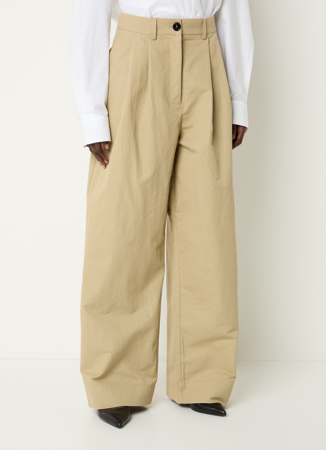 Essentiel Antwerp Jammer high waist wide fit broek met steekzkken - detail 4 khaki