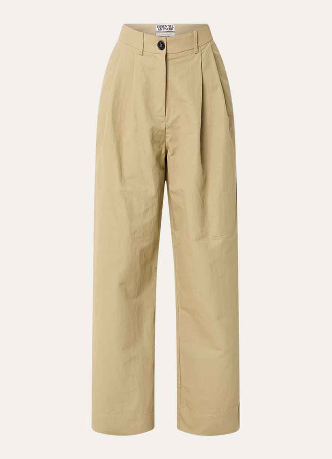 Essentiel Antwerp Jammer high waist wide fit broek met steekzkken - voorkant 2 khaki