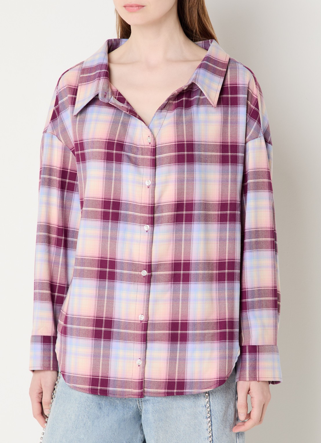 Essentiel Antwerp Jandrew blouse met ruitdessin - detail 3 paars