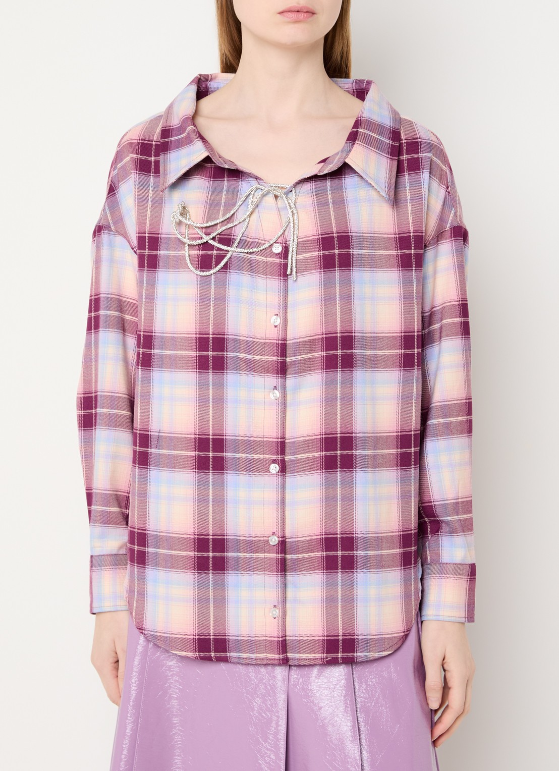Essentiel Antwerp Jandrew blouse met ruitdessin - detail 4 paars