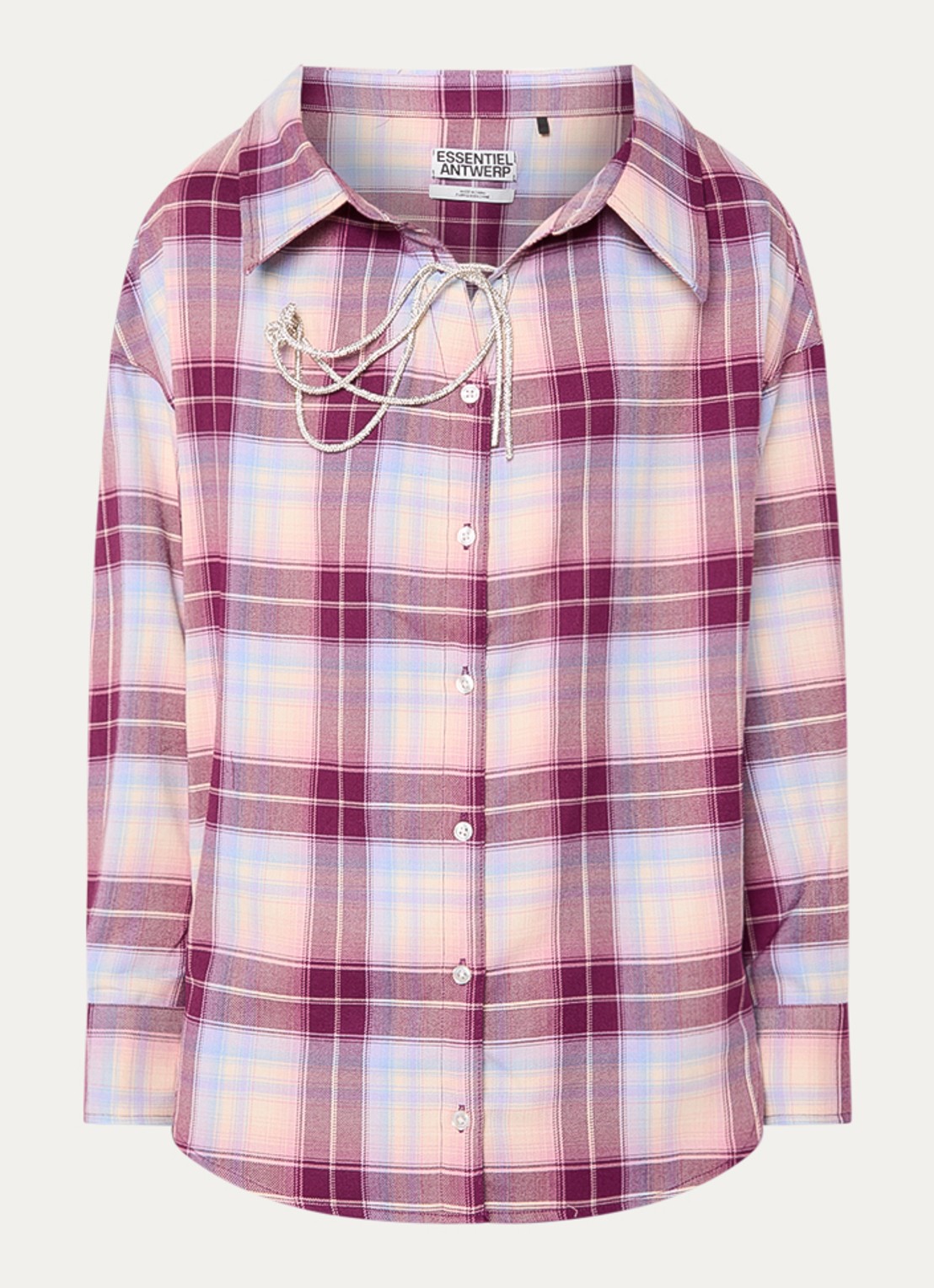 Essentiel Antwerp Jandrew blouse met ruitdessin - voorkant 7 paars