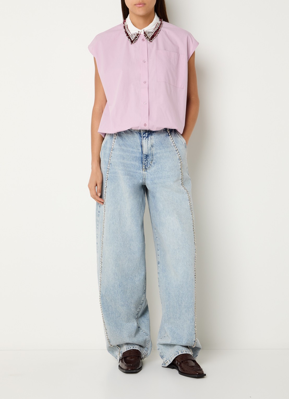 Essentiel Antwerp Janky blouse met strass - voorkant 3 lila