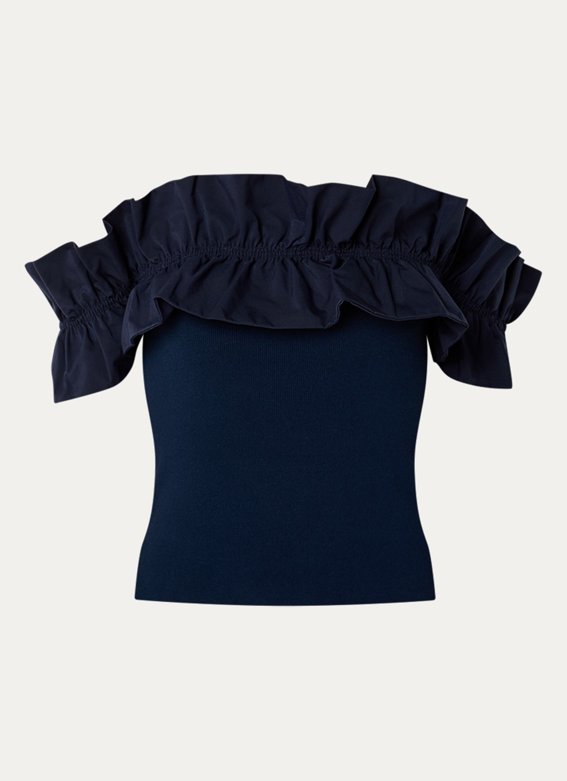 Essentiel Antwerp Jaqua off shoulder top met volant - voorkant 2 donkerblauw