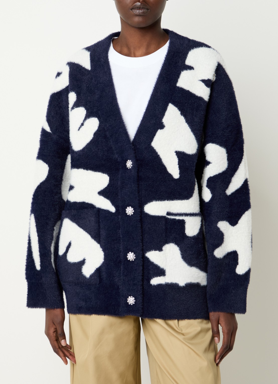 Essentiel Antwerp Jarden fijngebreid vest met ingebreid patroon - detail 3 donkerblauw