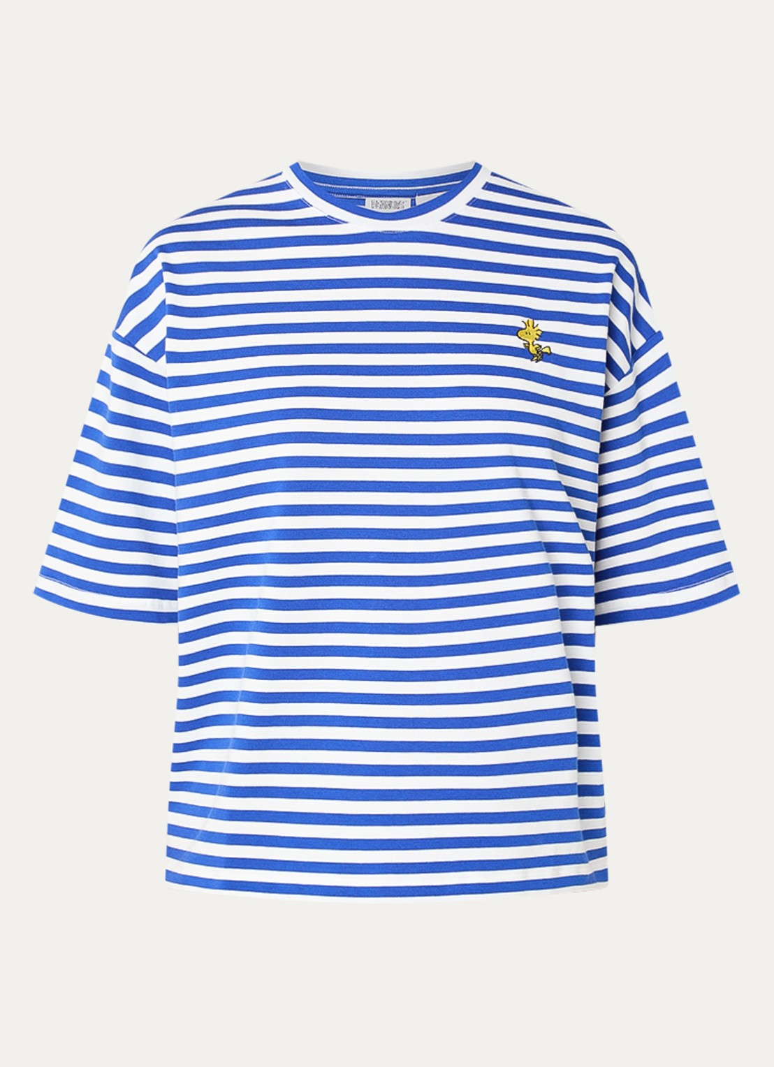 Essentiel Antwerp Jarinero T-shirt met borduring en streepprint - voorkant 2 blauw