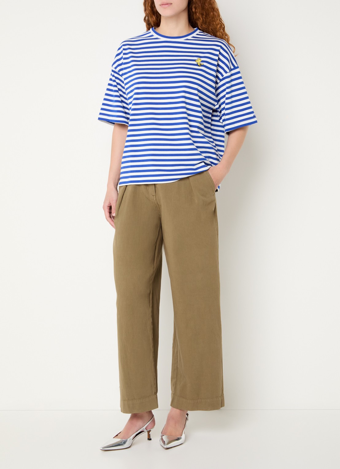 Essentiel Antwerp Jarinero T-shirt met borduring en streepprint - voorkant 3 blauw