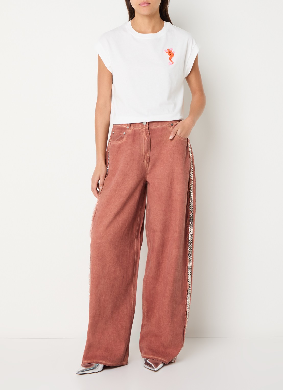 Essentiel Antwerp Jeeper high waist straight fit jeans met gekleurde wassing - voorkant 5 roestbruin