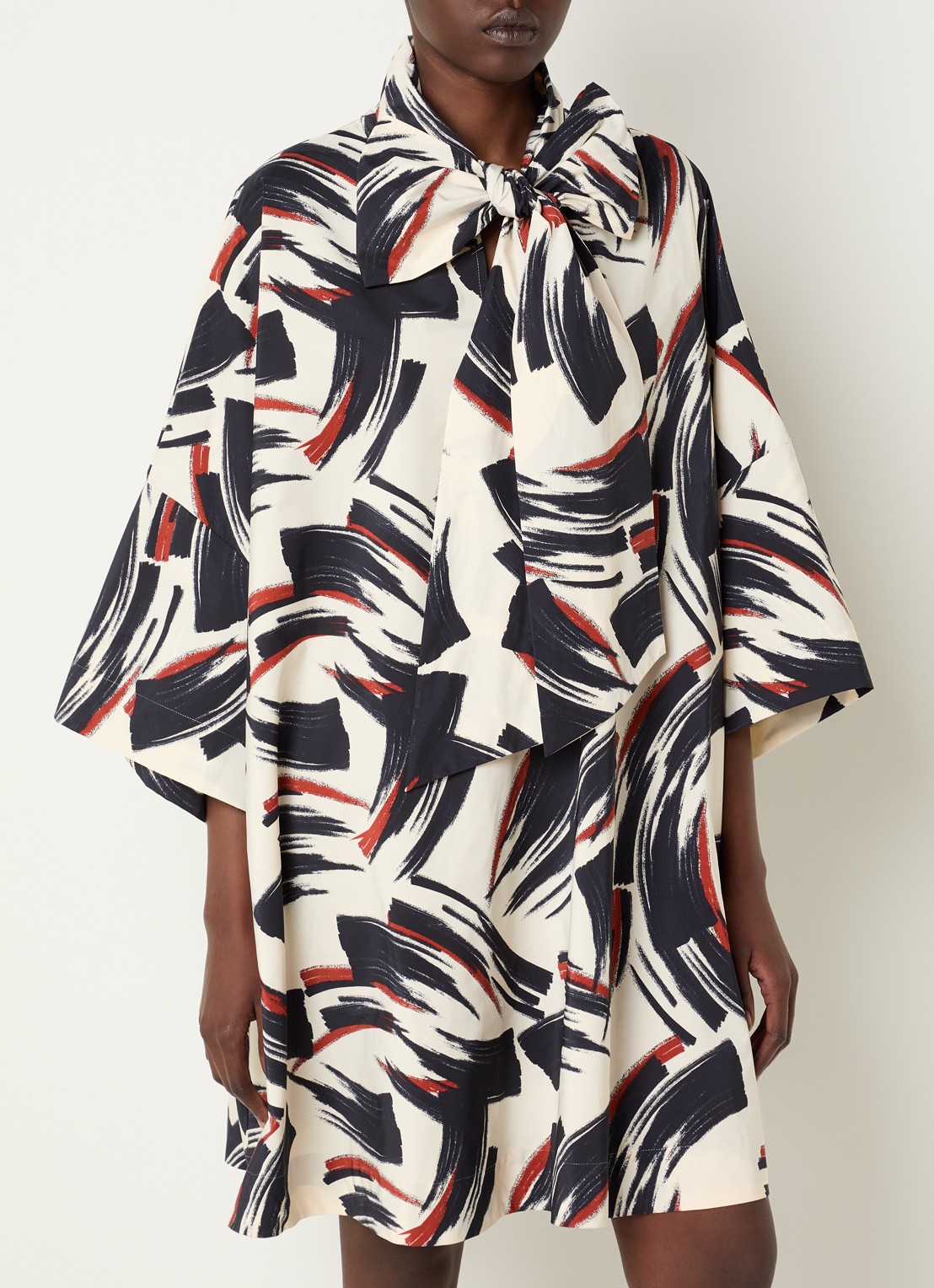 Essentiel Antwerp Jenadine mini tuniekjurk met print en gestrikt detail - detail 2 donkerblauw