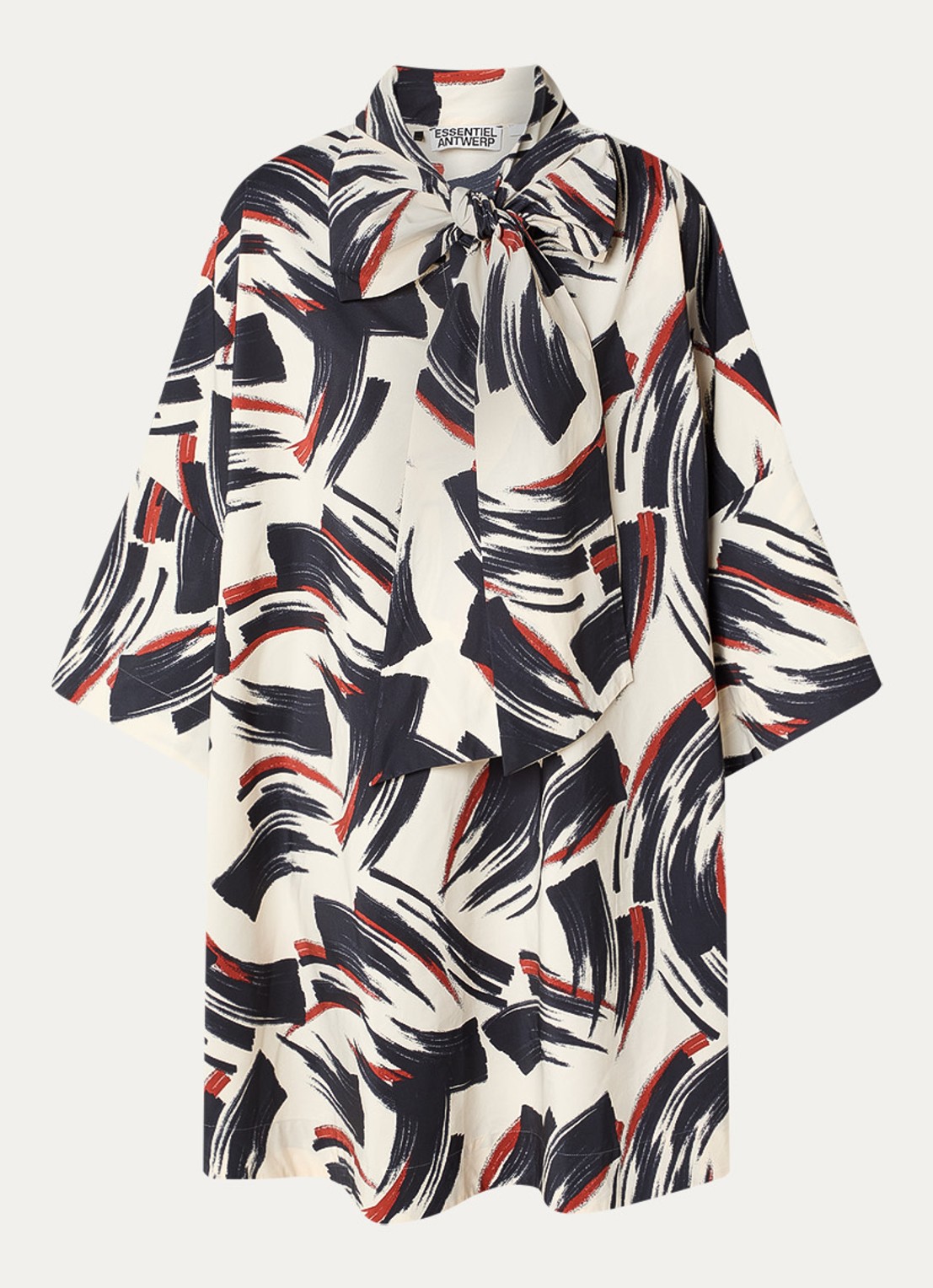 Essentiel Antwerp Jenadine mini tuniekjurk met print en gestrikt detail - voorkant 3 donkerblauw