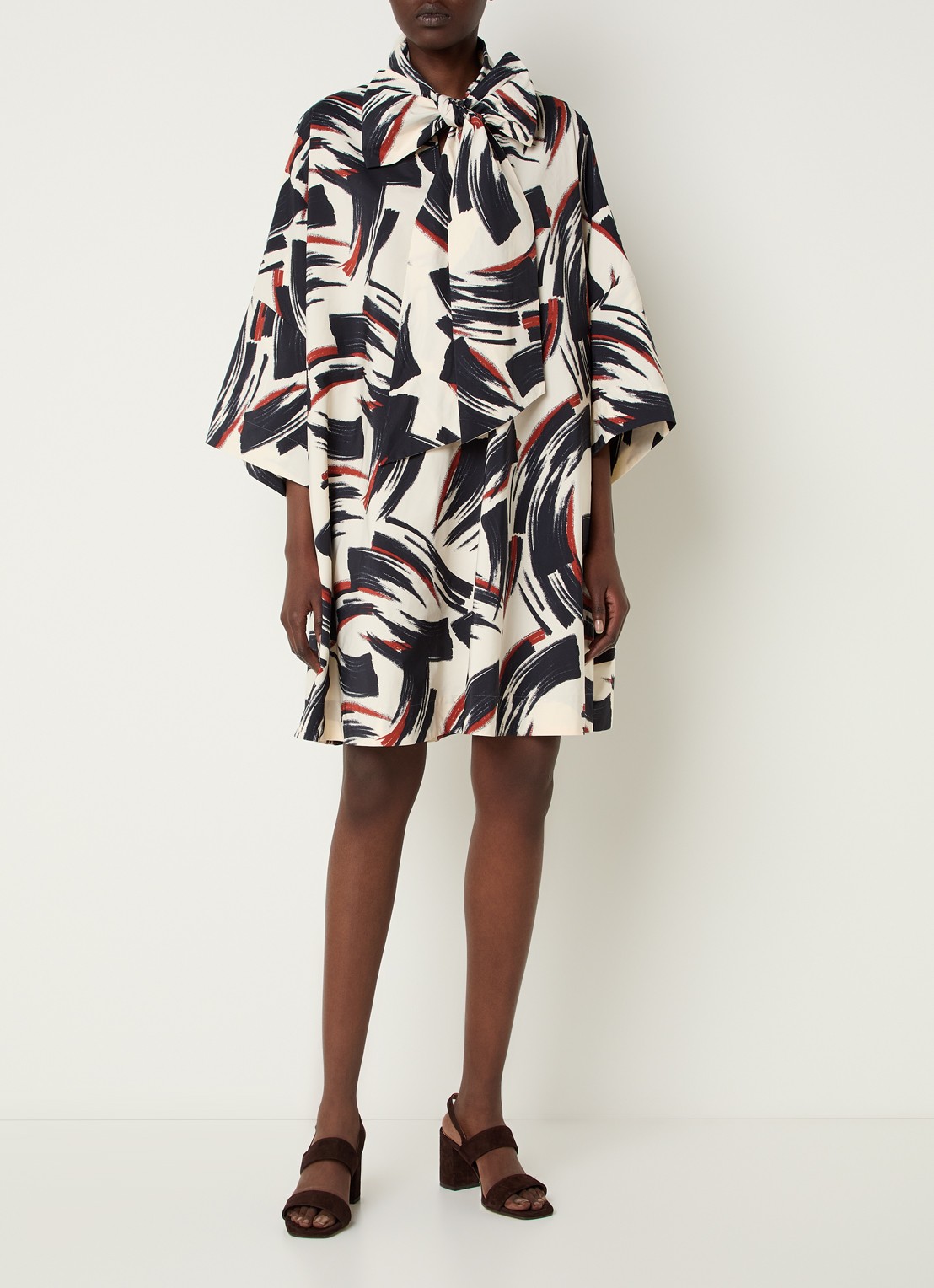 Essentiel Antwerp Jenadine mini tuniekjurk met print en gestrikt detail - voorkant 4 donkerblauw