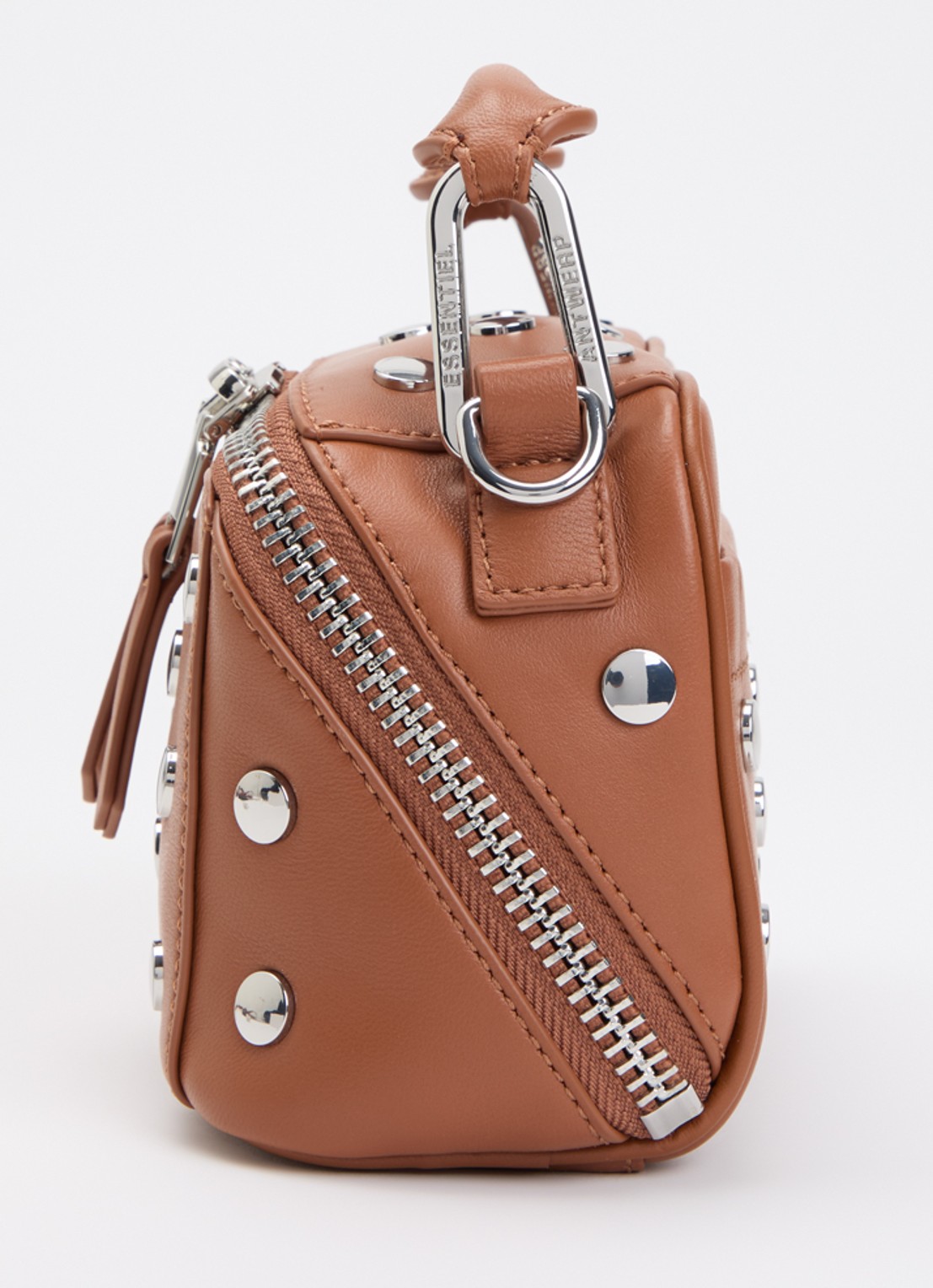 Essentiel Antwerp Jeri Mini handtas van leer met studs en afneembare schouderriem - detail 3 bruin