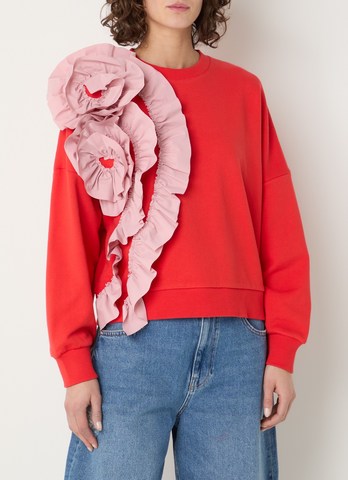 Essentiel Antwerp Jigantum sweater met bloemdetail - detail 3 rood