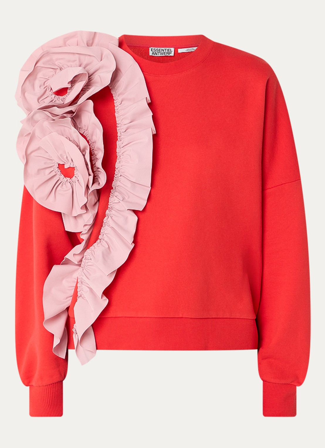Essentiel Antwerp Jigantum sweater met bloemdetail - voorkant rood