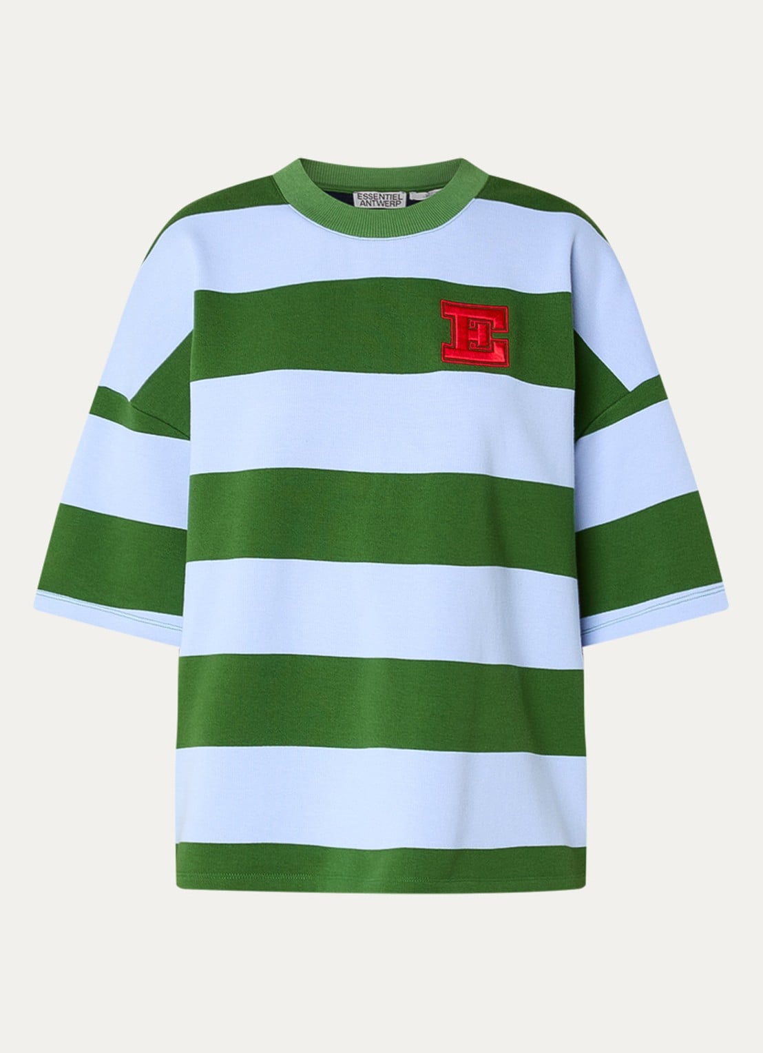 Essentiel Antwerp Jingenie sweater met streepprint  - voorkant 2 groen