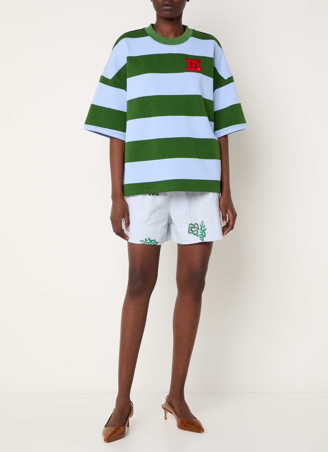 Essentiel Antwerp Jingenie sweater met streepprint  - voorkant 3 groen