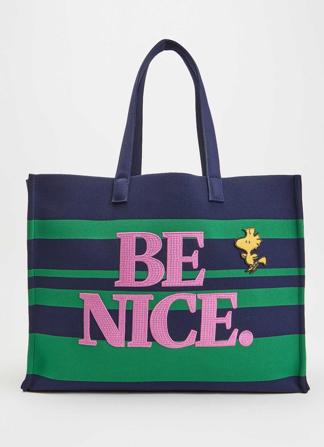 Essentiel Antwerp Jobba shopper met streepprint en borduring - voorkant 5 donkerblauw