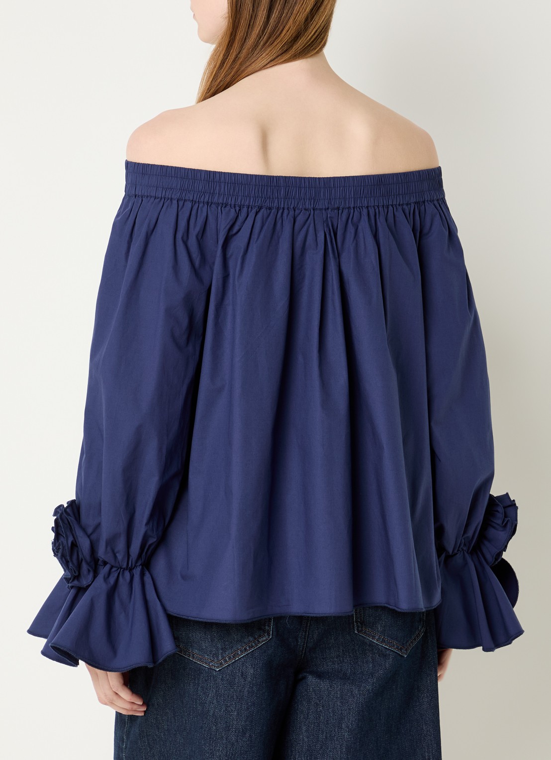 Essentiel Antwerp Jofie off shoulder top met applicatie - achterkant donkerblauw
