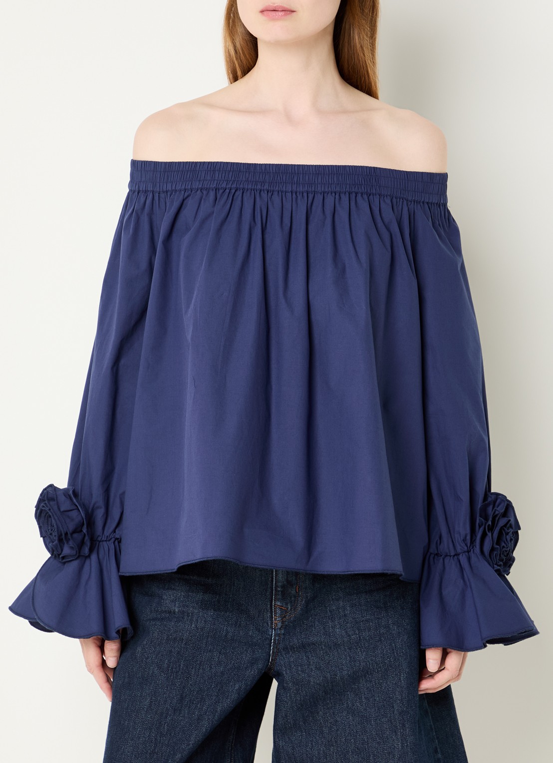 Essentiel Antwerp Jofie off shoulder top met applicatie - detail 2 donkerblauw