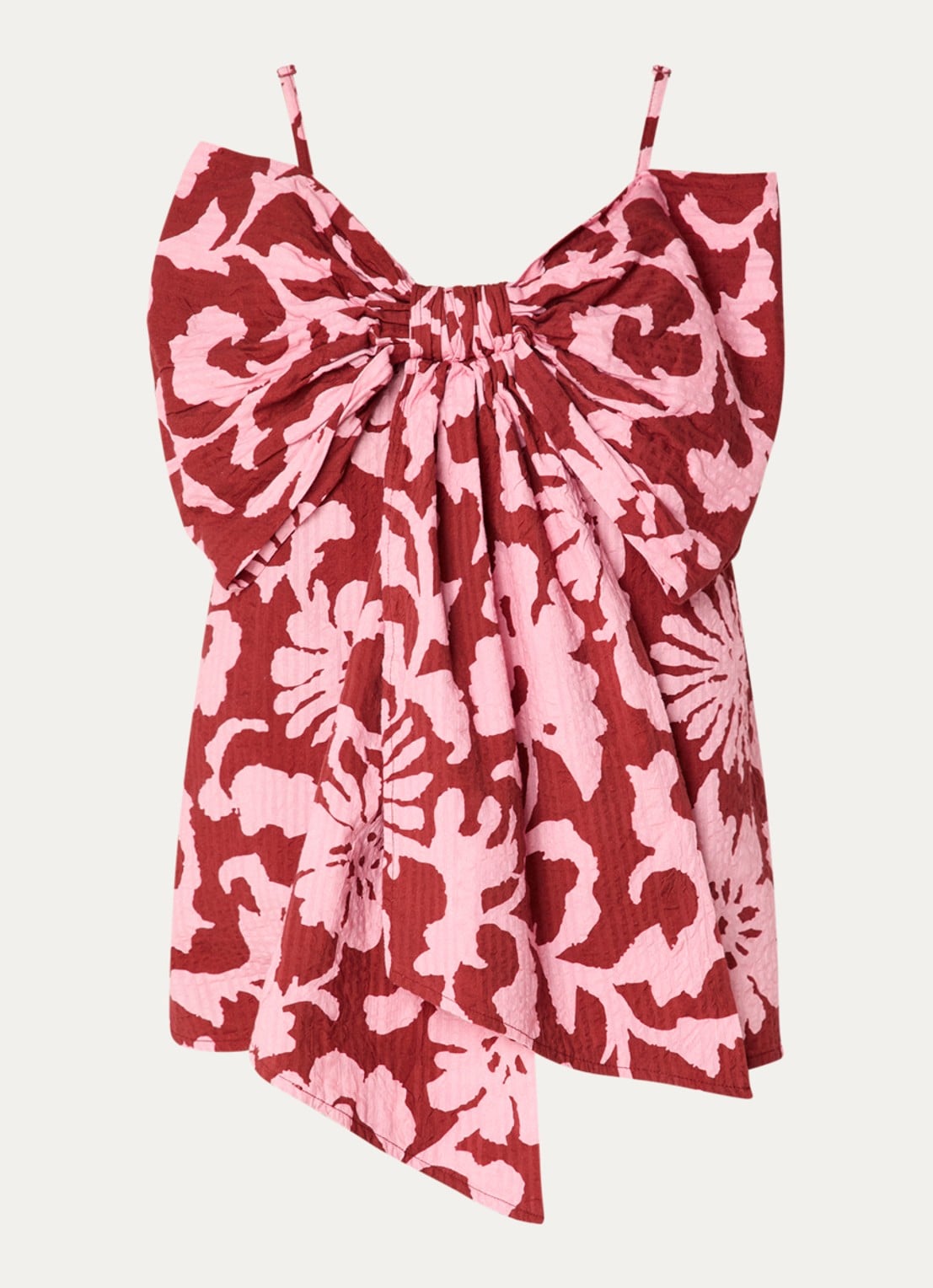 Essentiel Antwerp Jogs mouwloze top met print en strikdetail - voorkant 3 cranberryrood