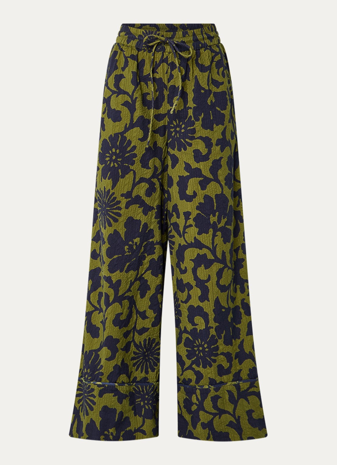 Essentiel Antwerp Jomery high waist wide fit broek met structuur en print - voorkant 2 groen