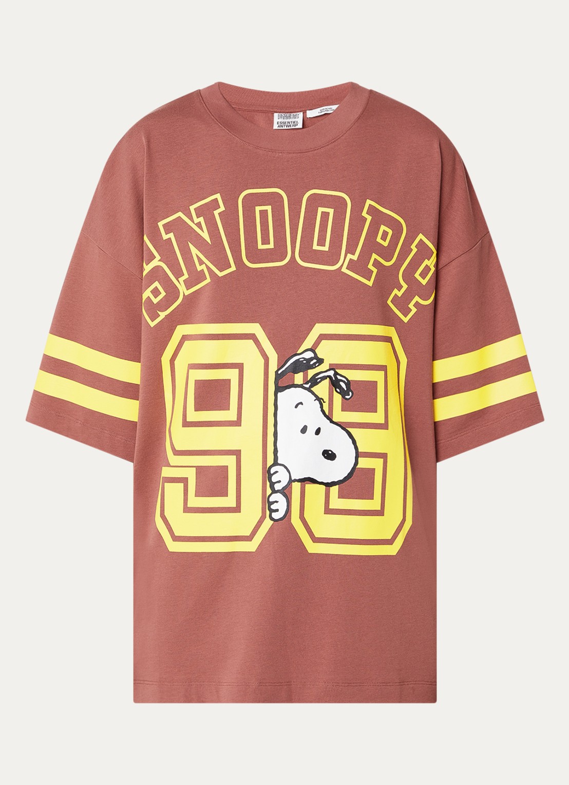 Essentiel Antwerp Joopio T-shirt met front- en backprint - voorkant 2 roodbruin