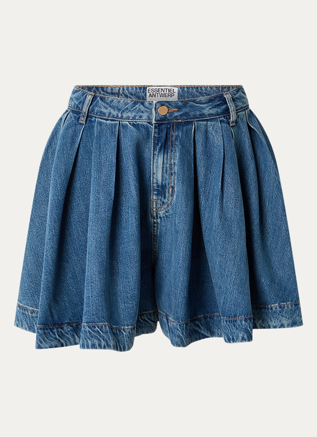 Essentiel Antwerp Joss high waist wide fit korte broek met medium wassing - voorkant indigo