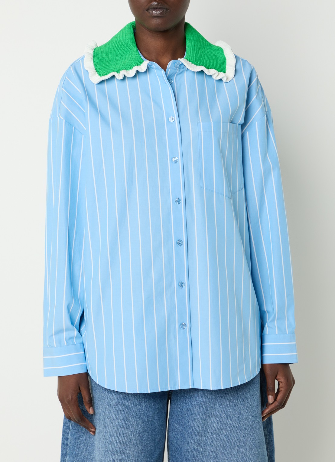 Essentiel Antwerp Joyful blouse met streepprint - detail 2 blauwgrijs