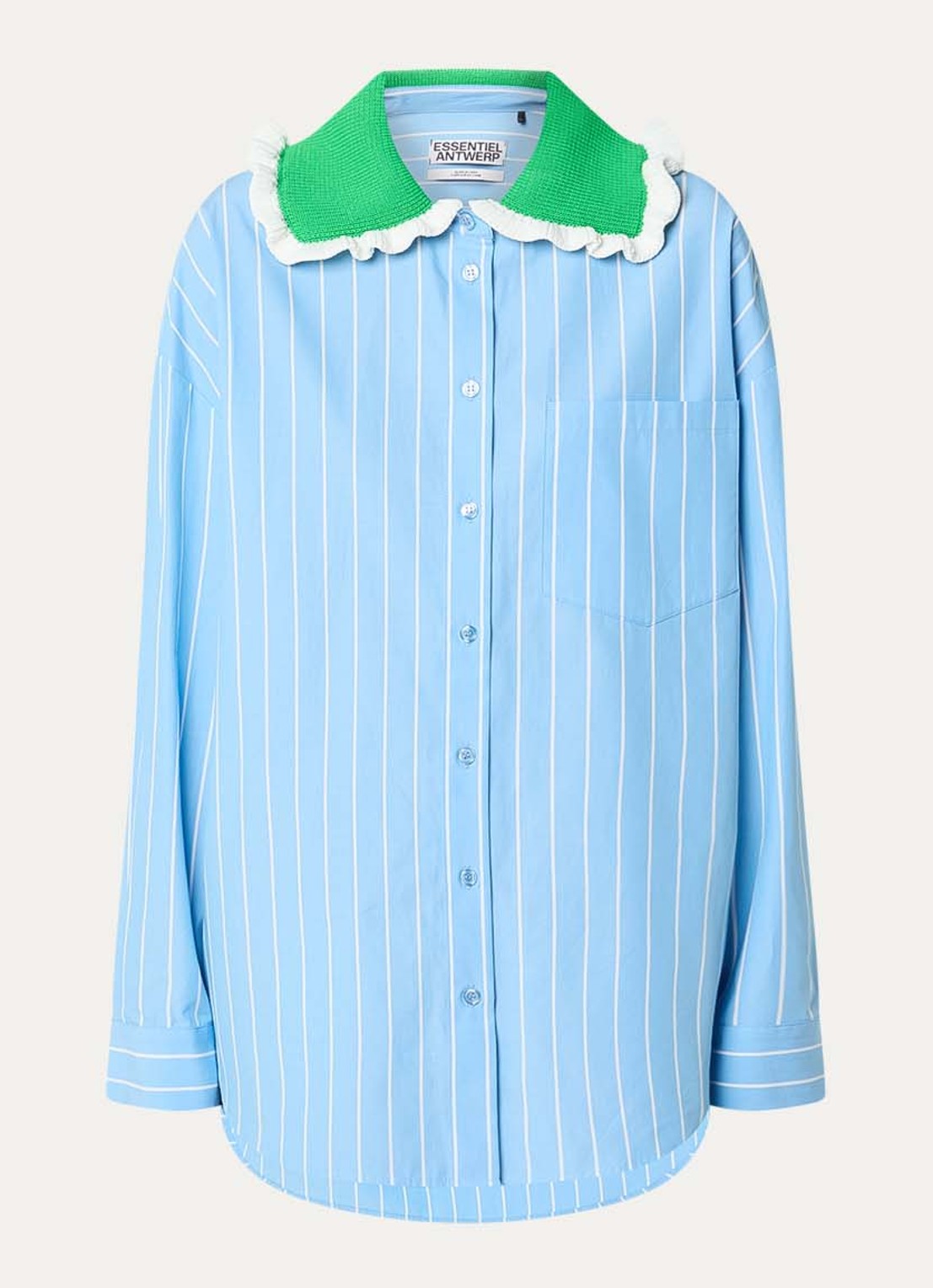 Essentiel Antwerp Joyful blouse met streepprint - voorkant 3 blauwgrijs