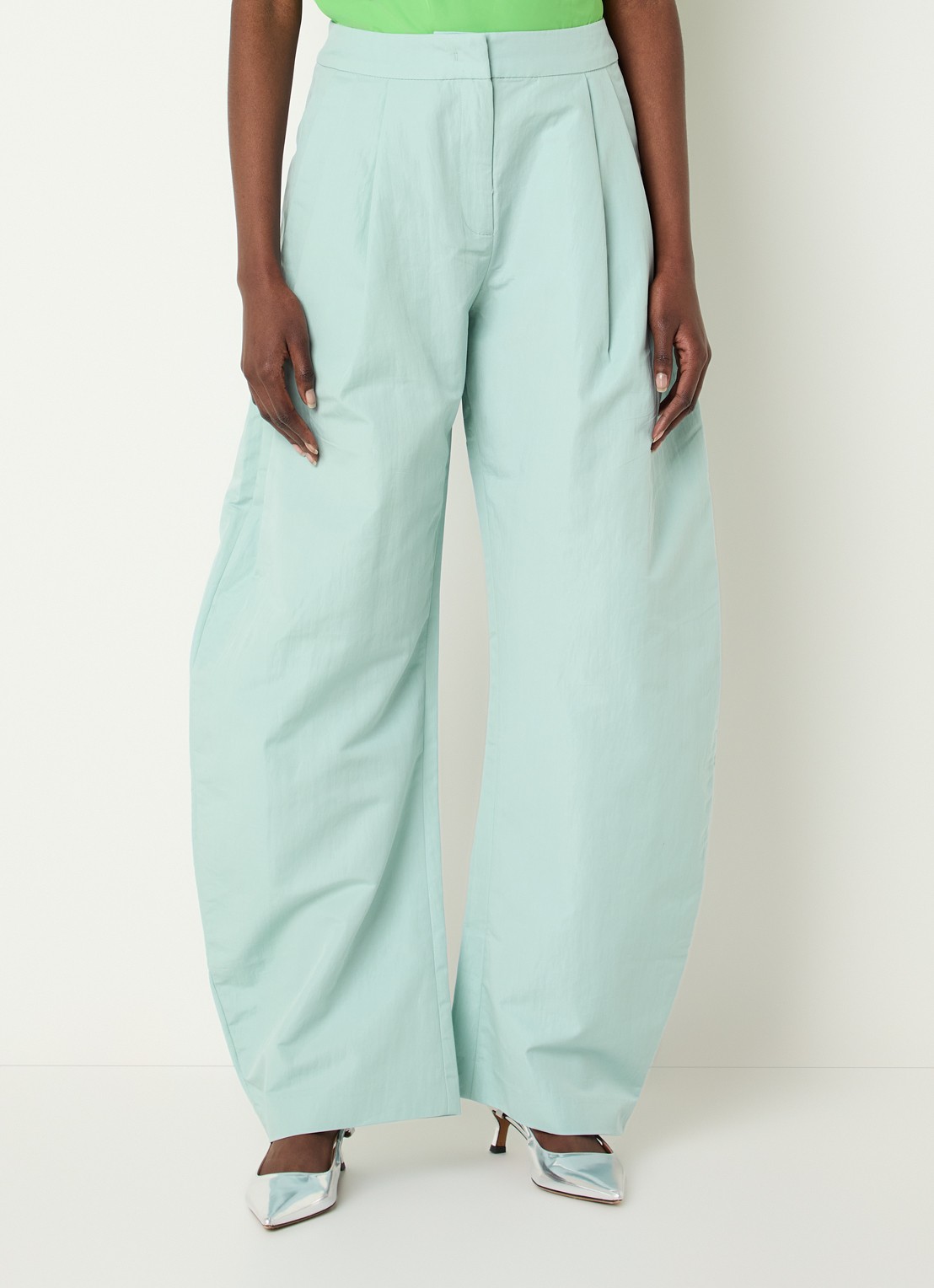 Essentiel Antwerp Jude high waist balloon fit broek met steekzakken - detail 4 aquablauw