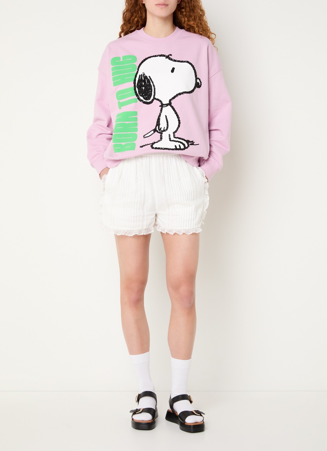 Essentiel Antwerp Jumbrella sweater met print en pailletten - voorkant 3 paars