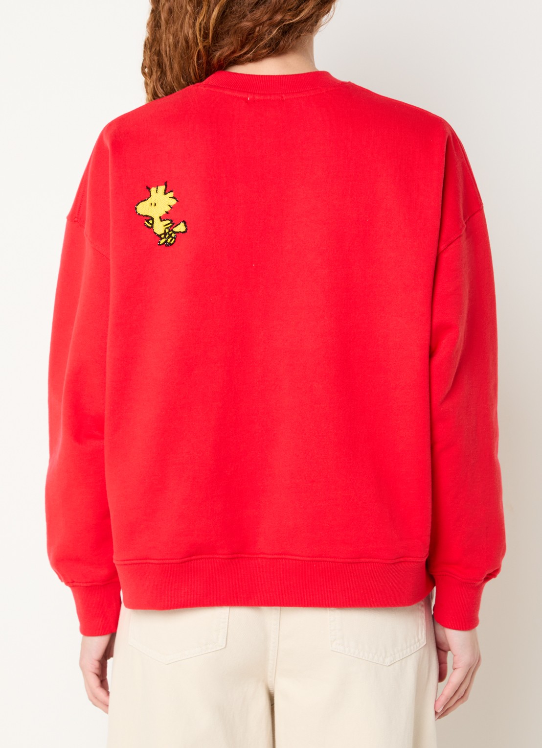 Essentiel Antwerp Jumbrella sweater met print en pailletten - achterkant rood