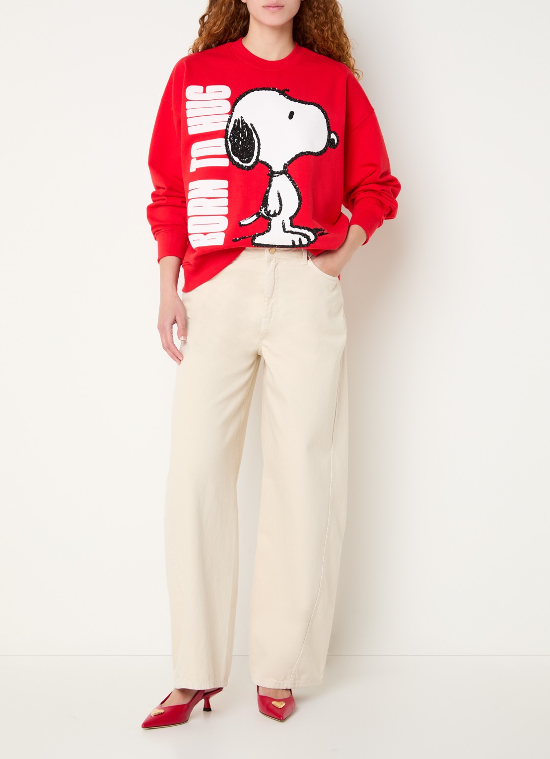 Essentiel Antwerp Jumbrella sweater met print en pailletten - voorkant 4 rood