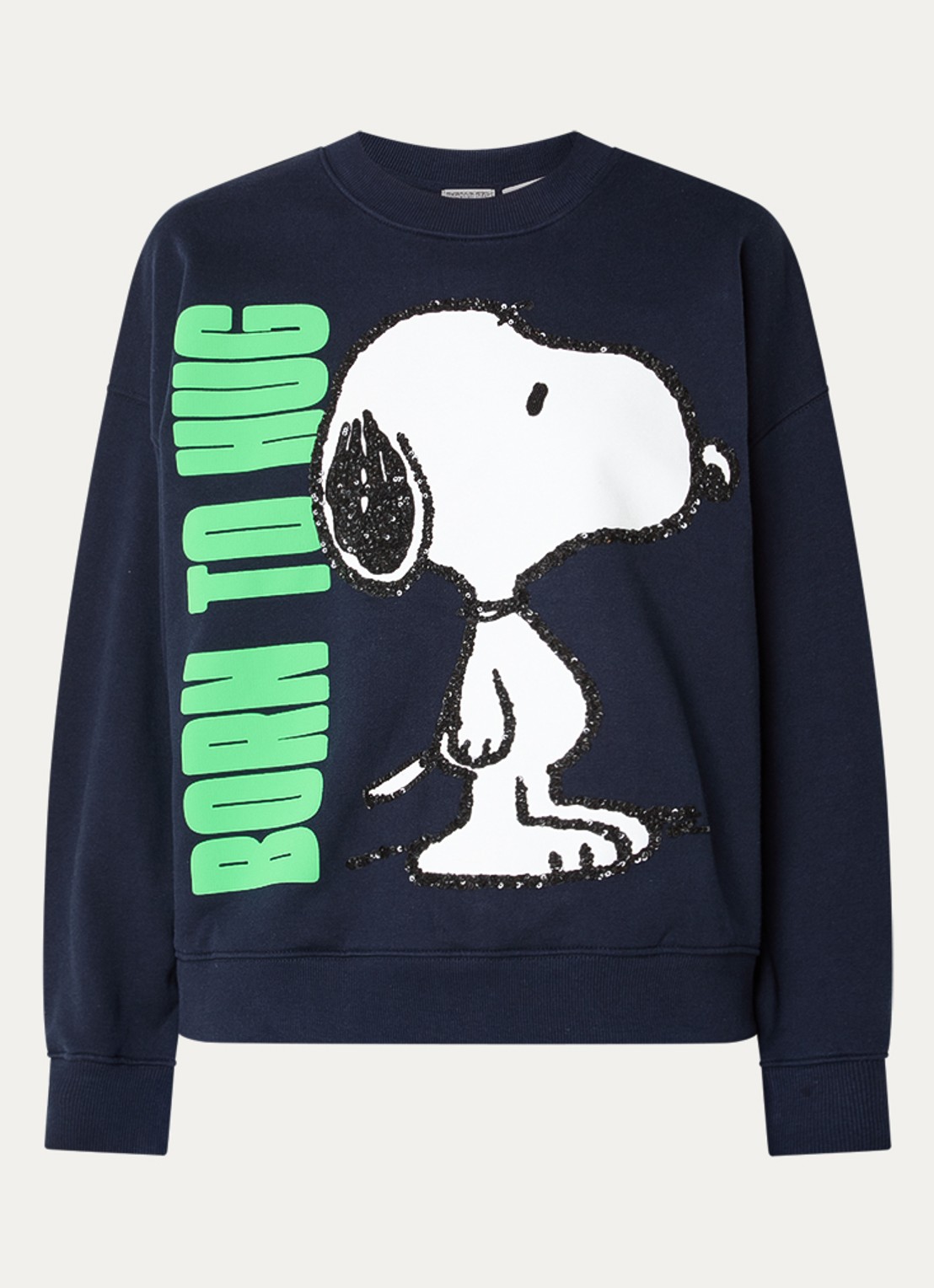 Essentiel Antwerp Jumbrella sweater met print en pailletten - voorkant 2 donkerblauw