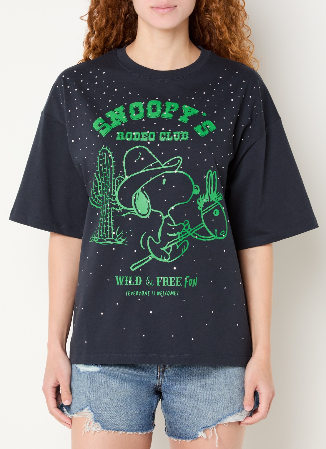 Essentiel Antwerp Junki T-shirt met strass en print - detail antraciet