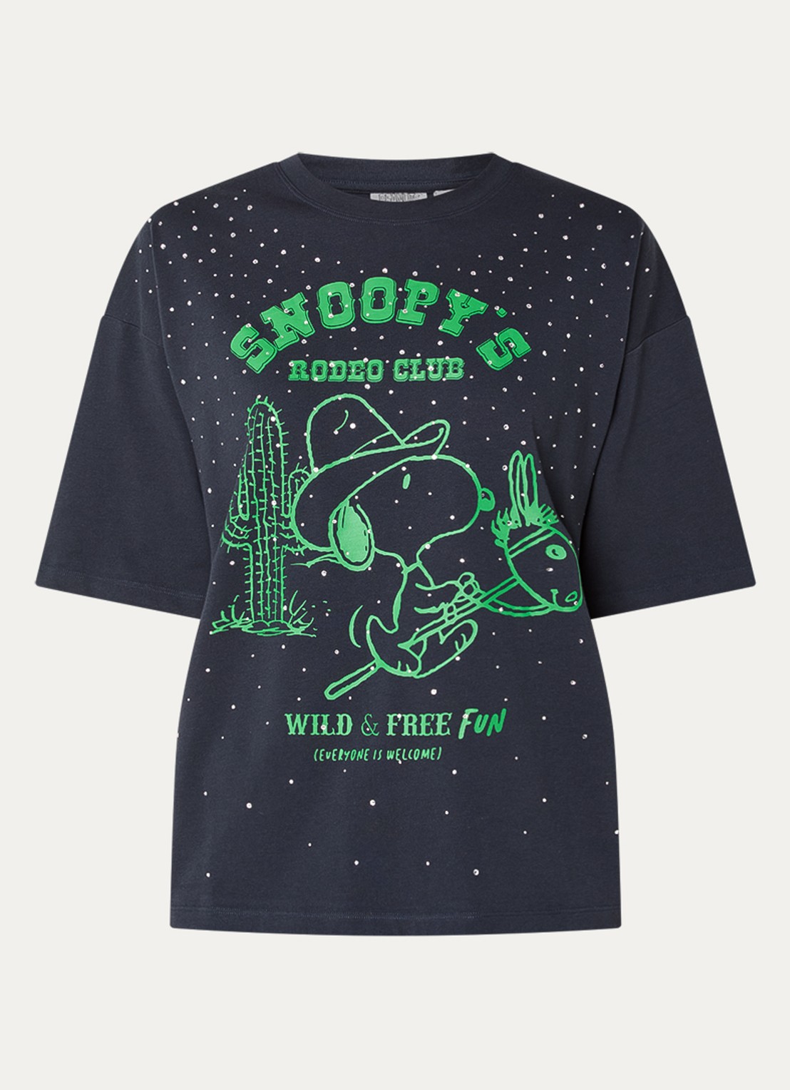 Essentiel Antwerp Junki T-shirt met strass en print - voorkant 3 antraciet