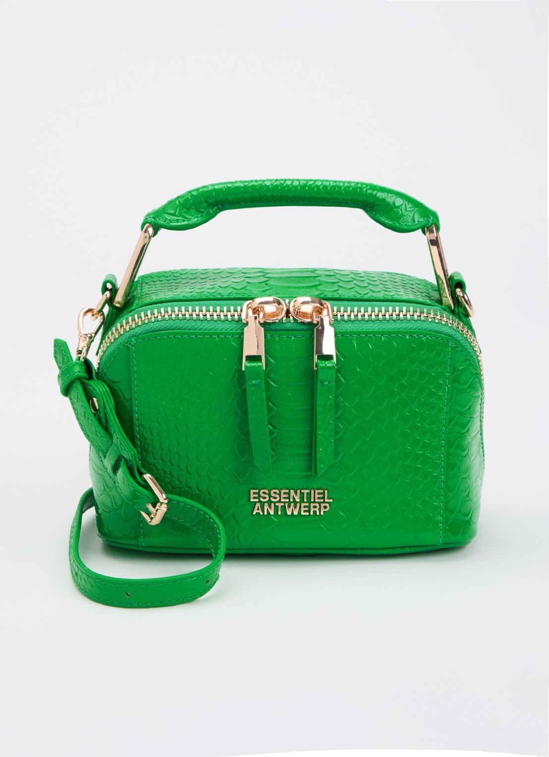 Essentiel Antwerp Jussi Mini handtas van leer met studs en afneembare schouderriem - voorkant 2 groen