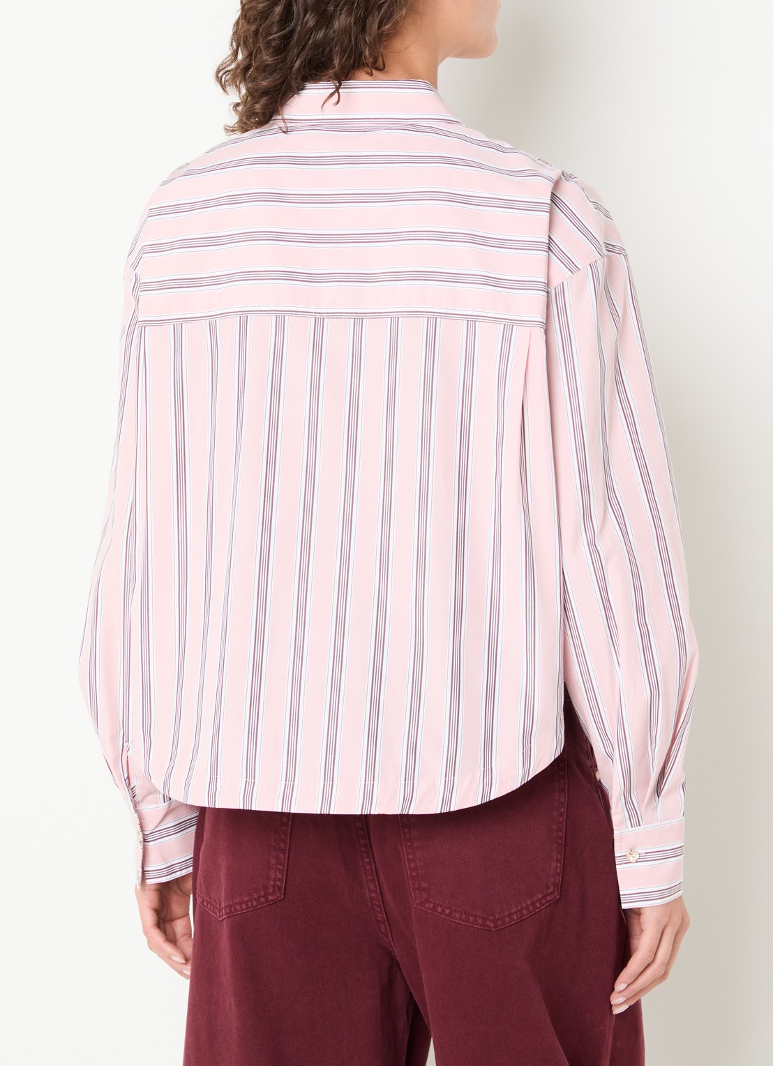 Essentiel Antwerp Kabu blouse met streepprint en logo - achterkant roze
