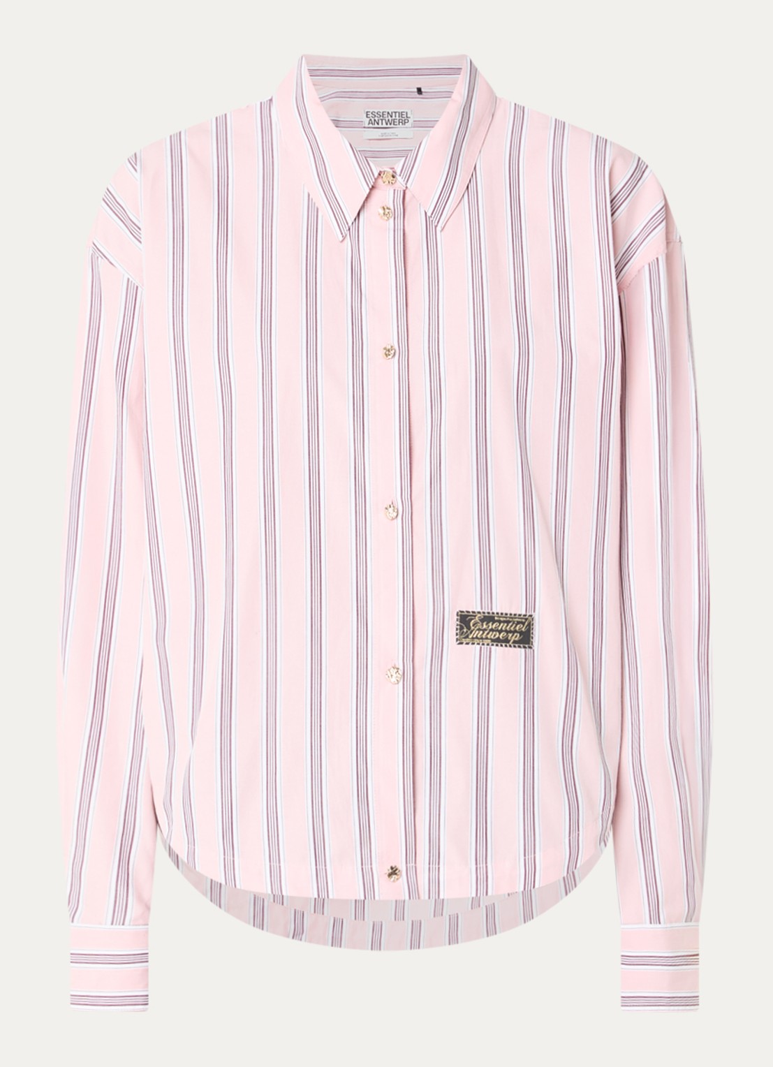 Essentiel Antwerp Kabu blouse met streepprint en logo - voorkant 2 roze