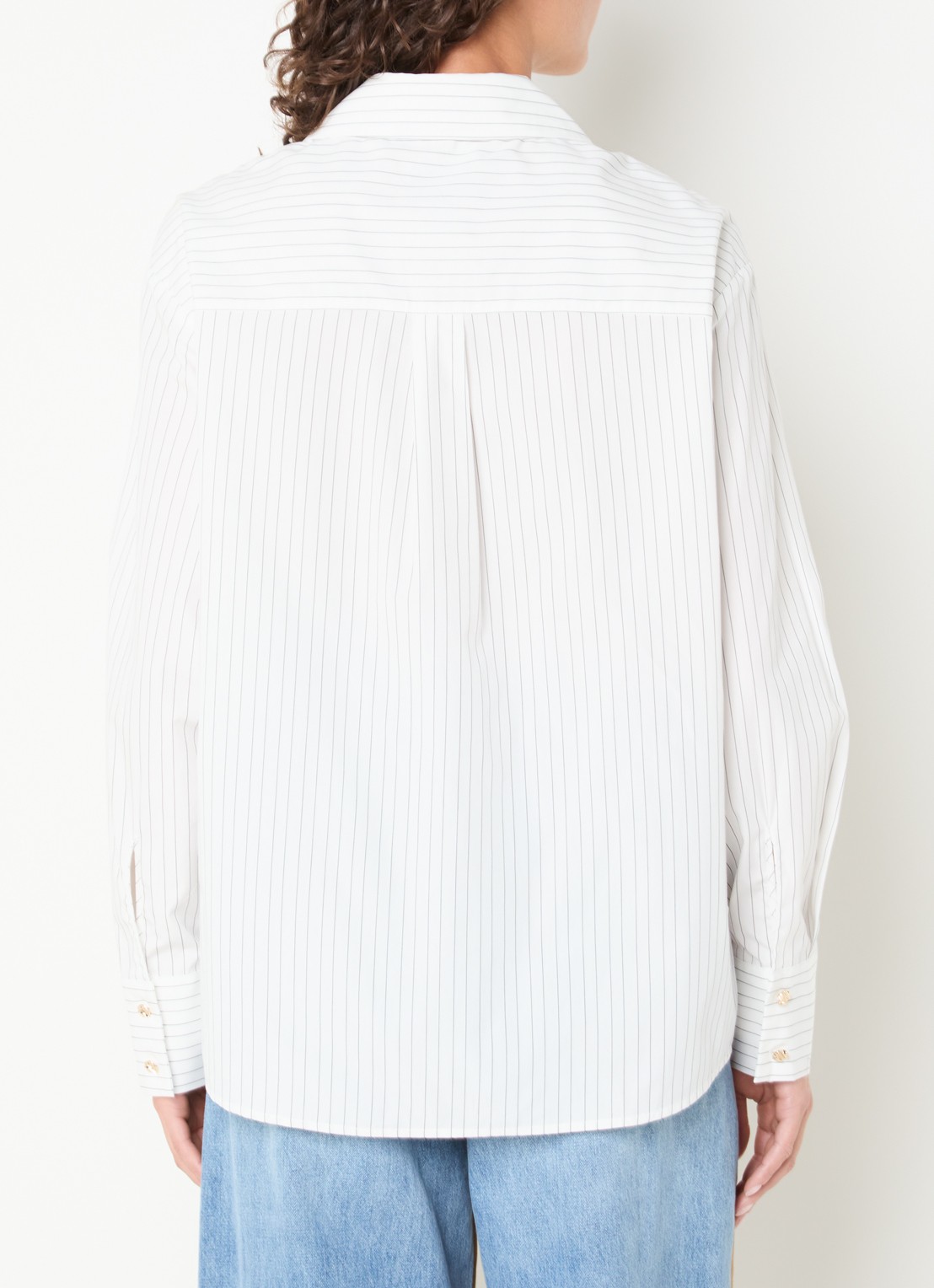 Essentiel Antwerp Kacao blouse met streepprint en logo - achterkant 2 wit