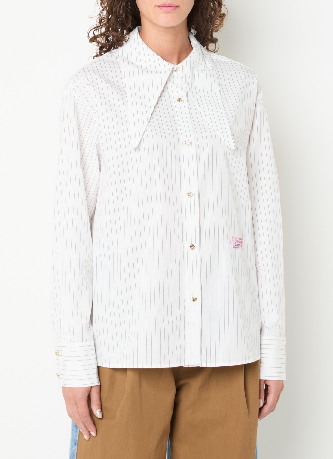 Essentiel Antwerp Kacao blouse met streepprint en logo - detail wit