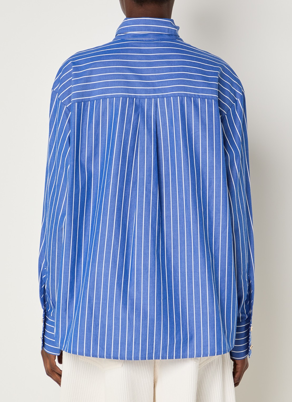 Essentiel Antwerp Kacao blouse met streepprint en logo - achterkant 2 blauw