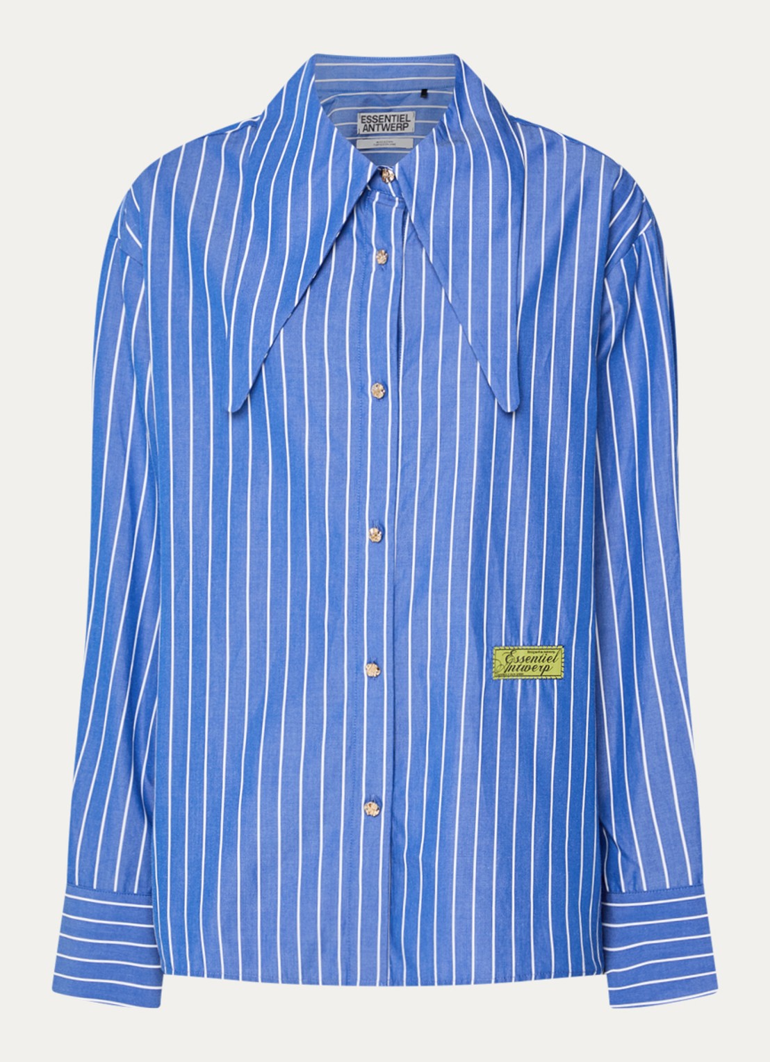 Essentiel Antwerp Kacao blouse met streepprint en logo - voorkant 3 blauw