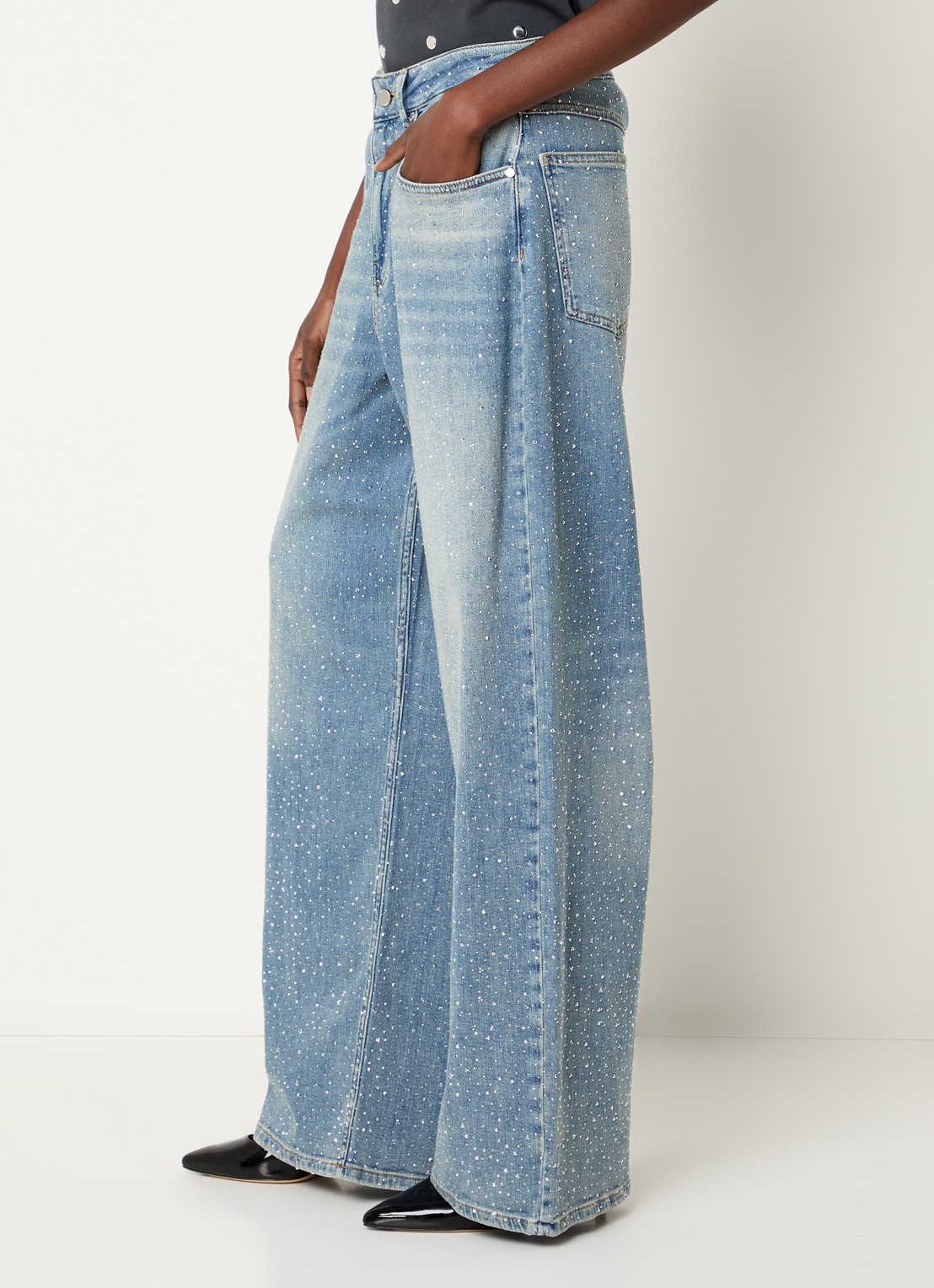 Essentiel Antwerp Kactus low waist loose fit jeans met strass en steekzakken - detail 2 jeans
